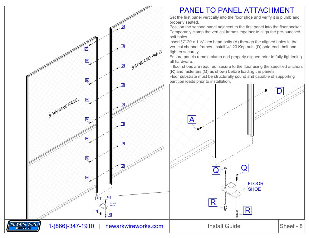 MaxGuard installation drawing showing channel-framed panels connecting at an intermediate joint
