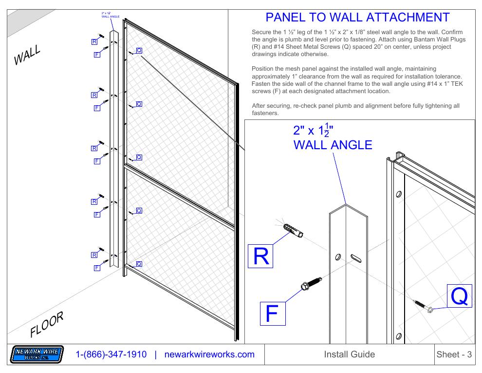 MaxGuard installation drawing showing a framed panel connected to a wall angle