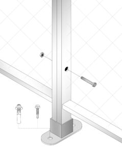 A drawing of the side view of a metal pole.