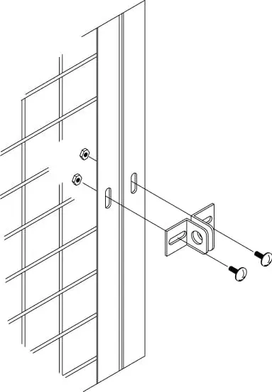 A drawing of the door frame and window hardware.