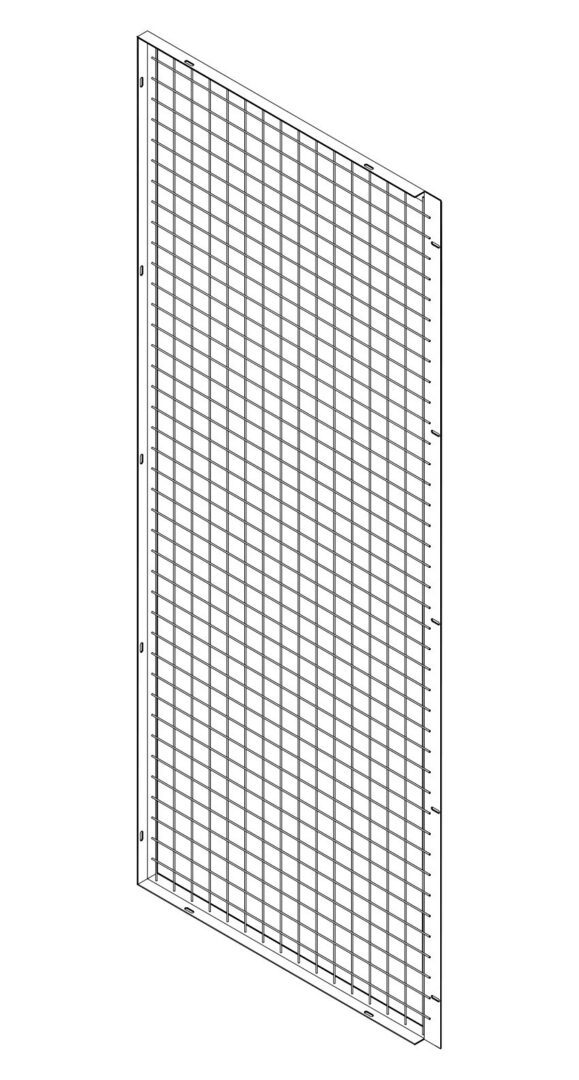 Isolated CAD isometric of the front return panel showing the projecting connection flat and slotted angle frame