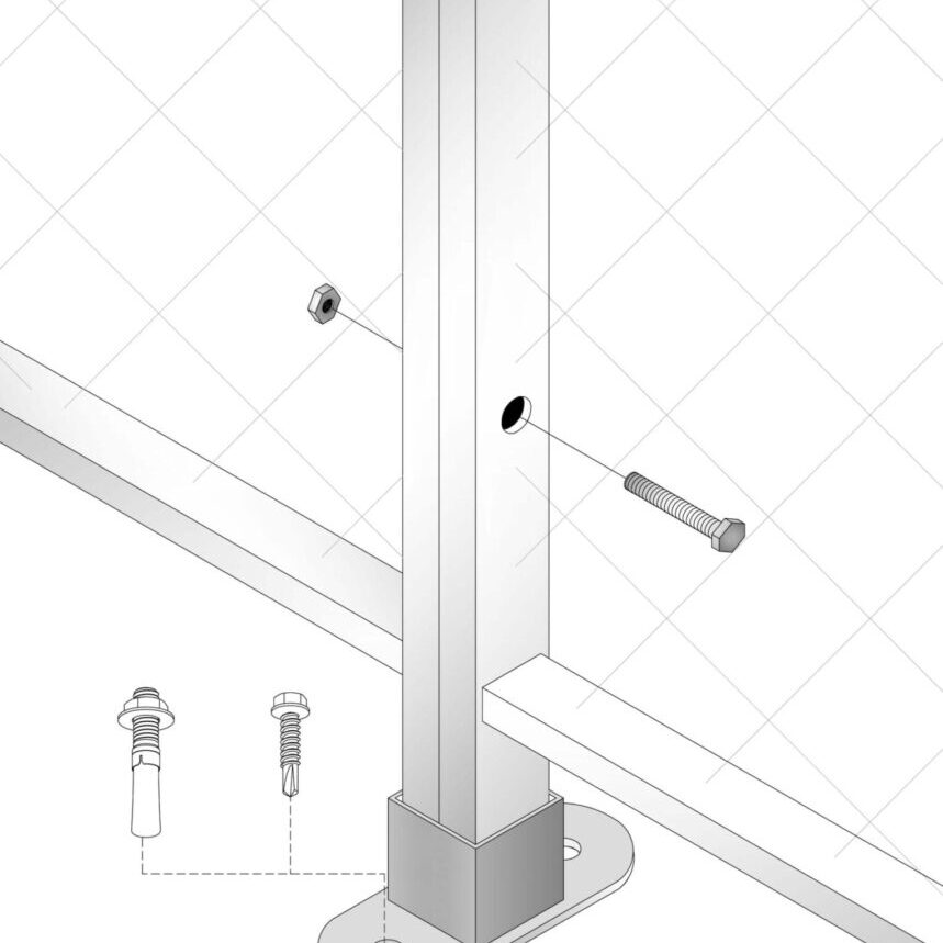 A drawing of the side view of a metal pole.